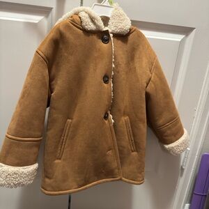 Zara Tan Kids Puffer Jacket with Sherpa Trim